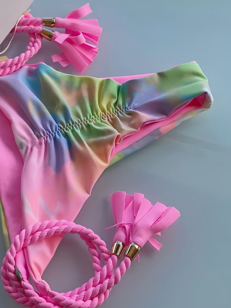 Printed Fabric Rope Bikini Triangle Swimsuit Swimwear - Image 3